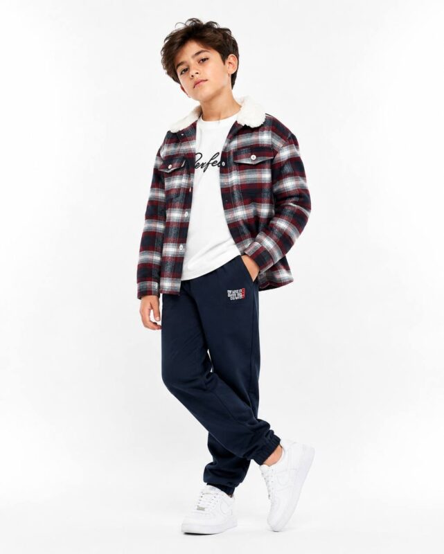 Boys' checkered twins with a fur collar