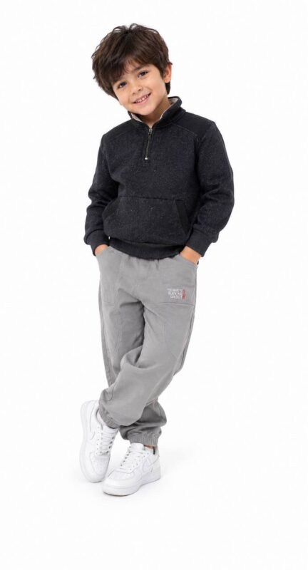 Boys' high-neck sweatshirt with parachute-style fabric details