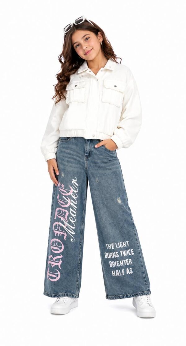 Girls' lined gabardine jacket with a drawstring waist.