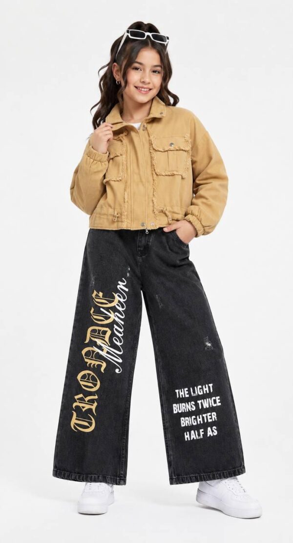 Girls' lined gabardine jacket with a drawstring waist.